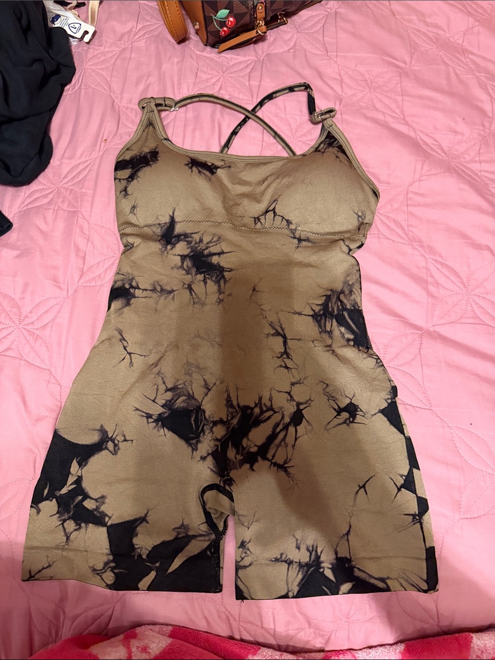 Tie-Dye Olive Green & Black Crossback Romper